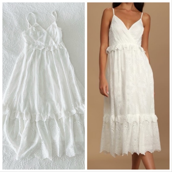 Lulus Dresses & Skirts - NWOT Lulus How Much I Love You White Eyelet Tiered Midi Dress Small